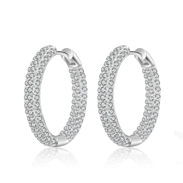 Gold Plated Zircon Cross X Hoop Earrings for Woman